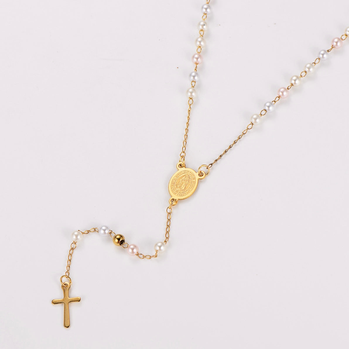 Our Lady Inspired Pearl Rosary | 18K Gold Plated Stainless Steel
