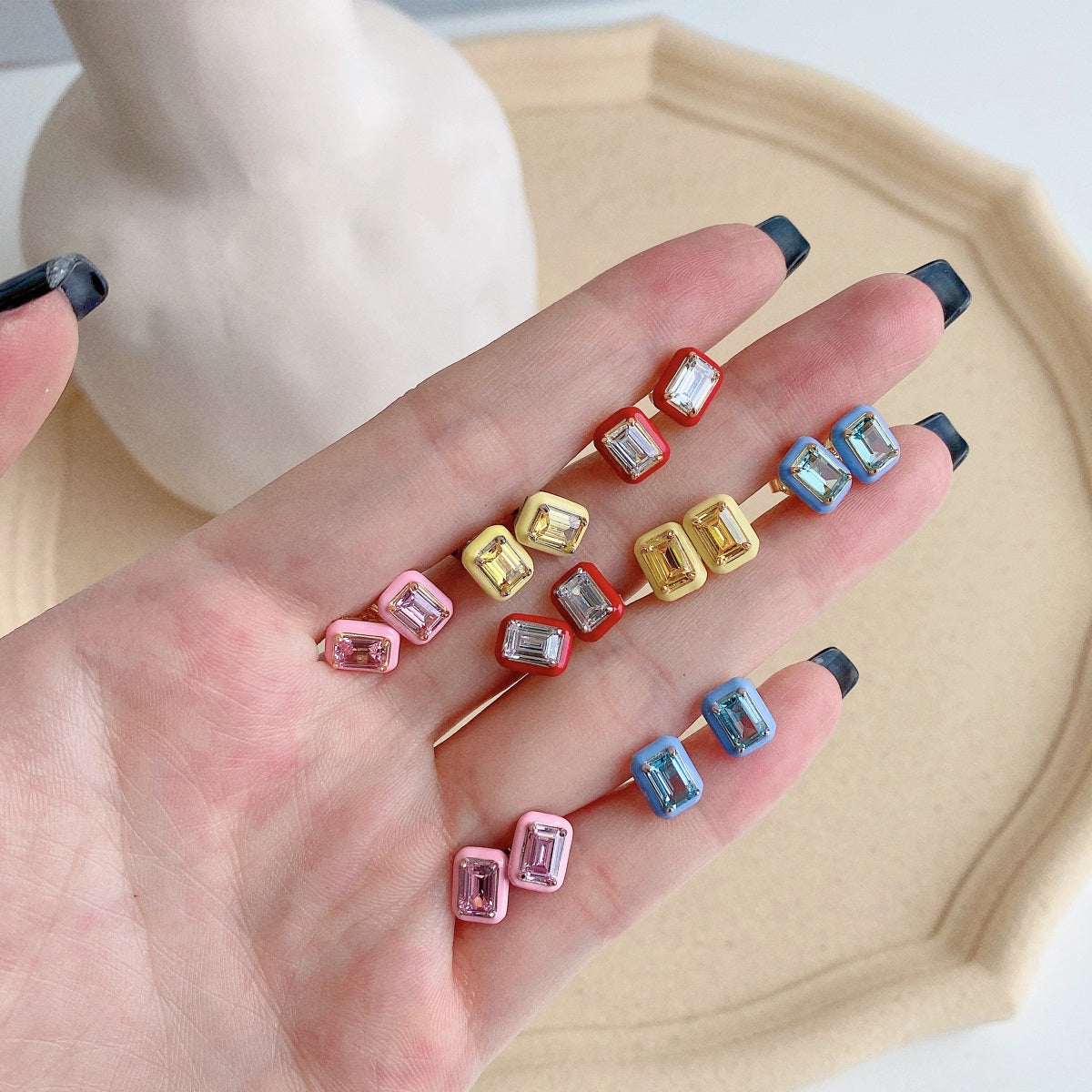 Pink Square Stud Earrings