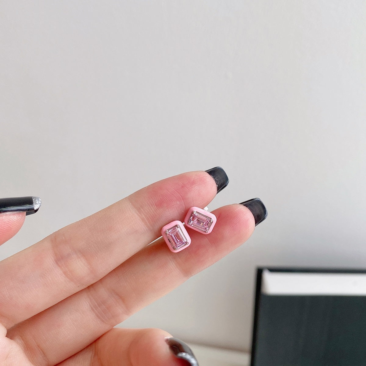 Pink Square Stud Earrings