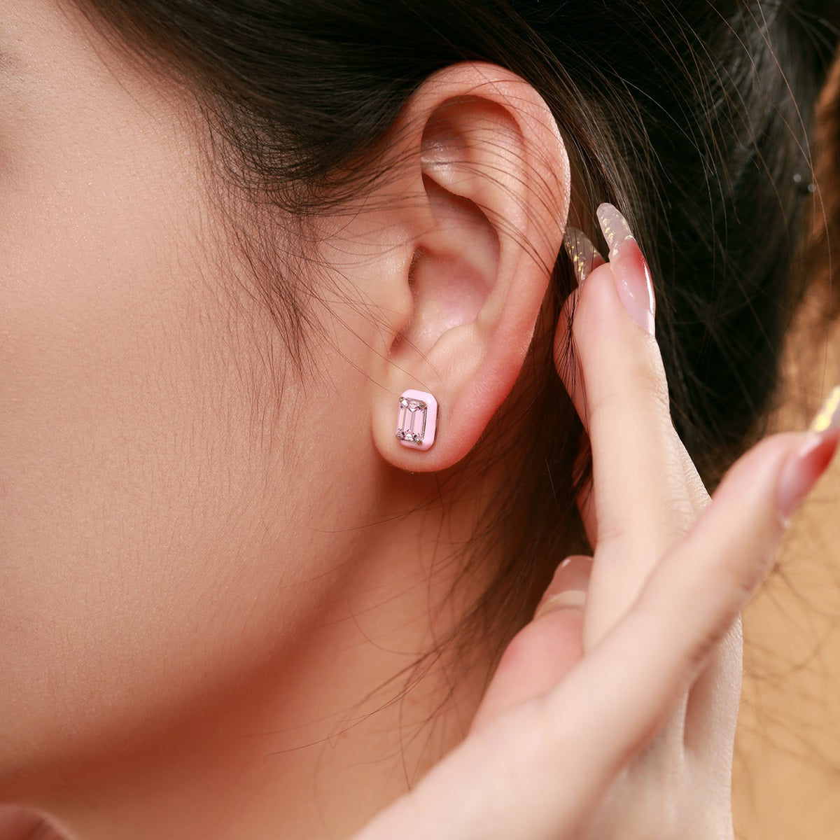 Pink Square Stud Earrings