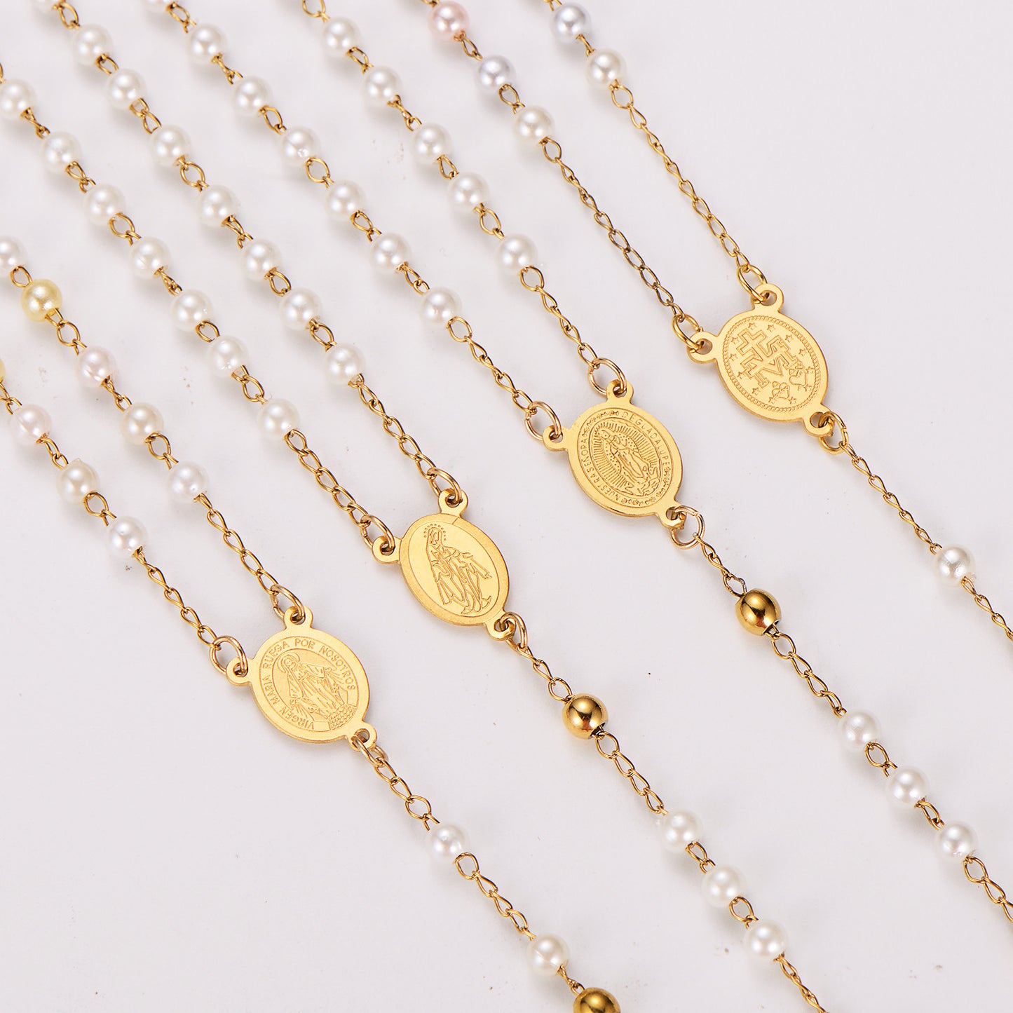 Our Lady Inspired Pearl Rosary | 18K Gold Plated Stainless Steel
