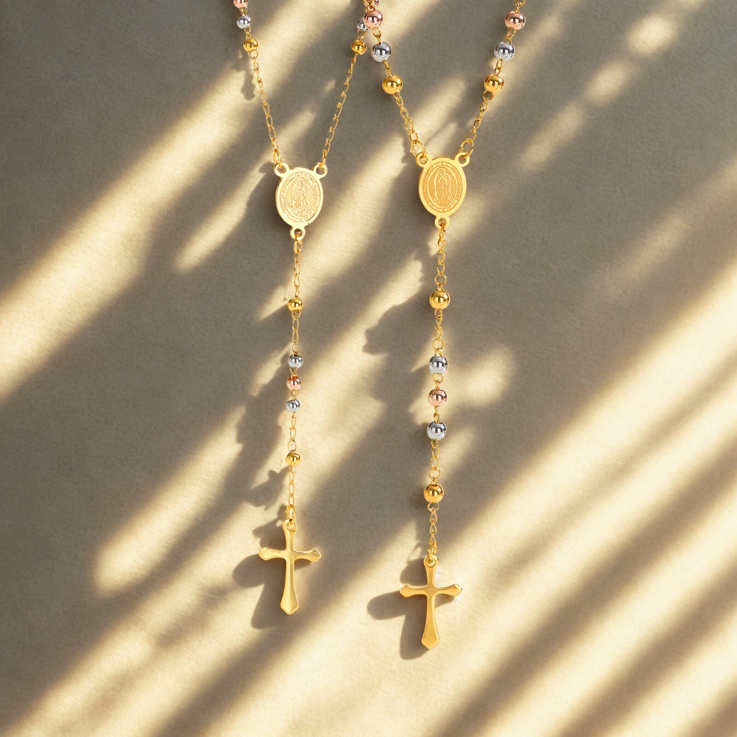 Marian Icon Rosary Necklace – Guadalupe-Inspired – 3 Colors