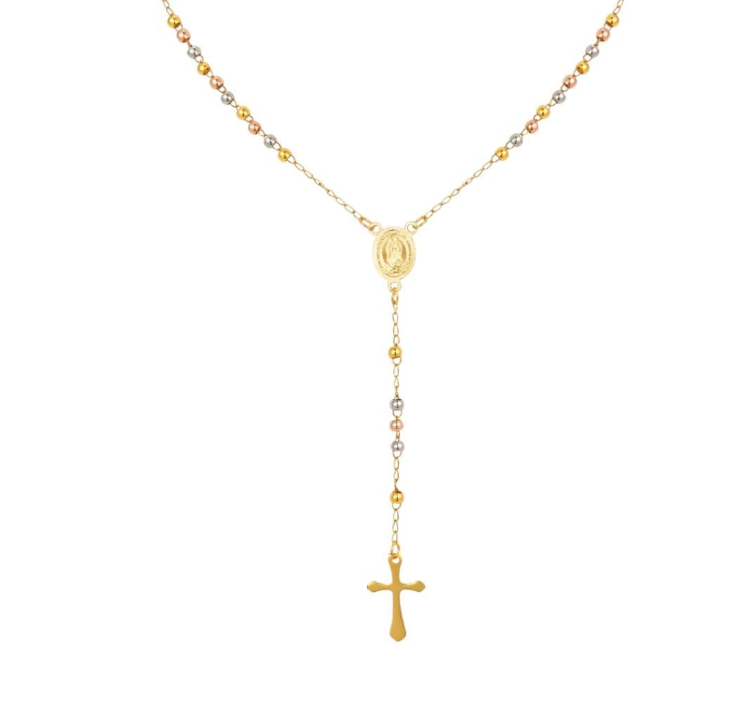 Marian Icon Rosary Necklace – Guadalupe-Inspired – 3 Colors