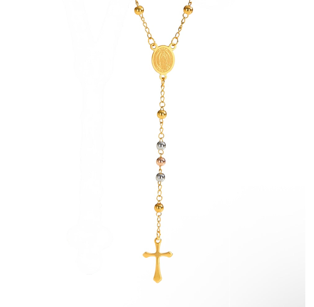 Marian Icon Rosary Necklace – Guadalupe-Inspired – 3 Colors