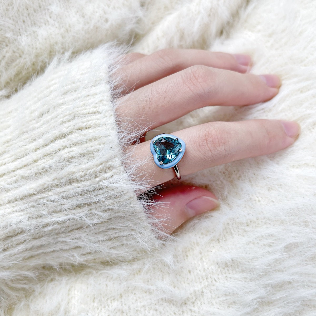 Blue-Silver Heart Ring