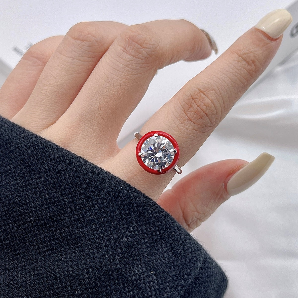 Red Round Halo Ring